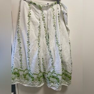 Kaaku one size fits all flowy green & white skirt w sequins boho $59